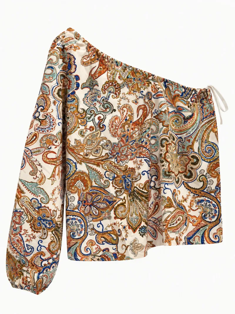 Blusa One-Shoulder Vintage Art