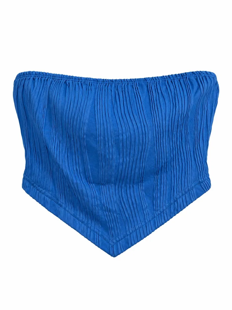 Blue Ribbed Bandeau Top
