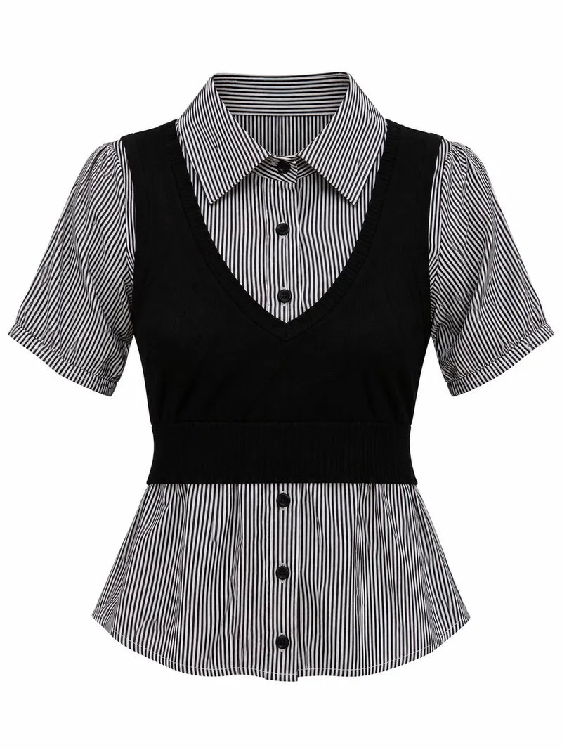 Black Knit Vest & Striped Shirt