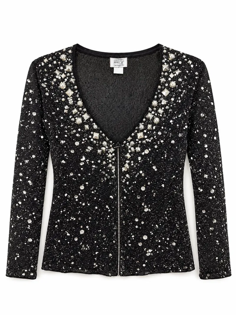 Sparkling Black Embellished Cardigan