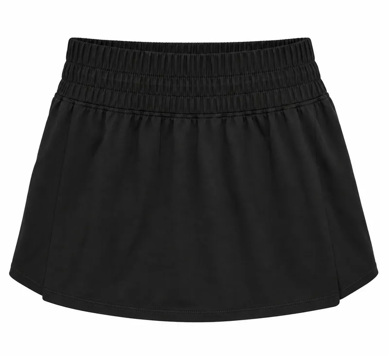 Black Smocked Flared Mini Skirt