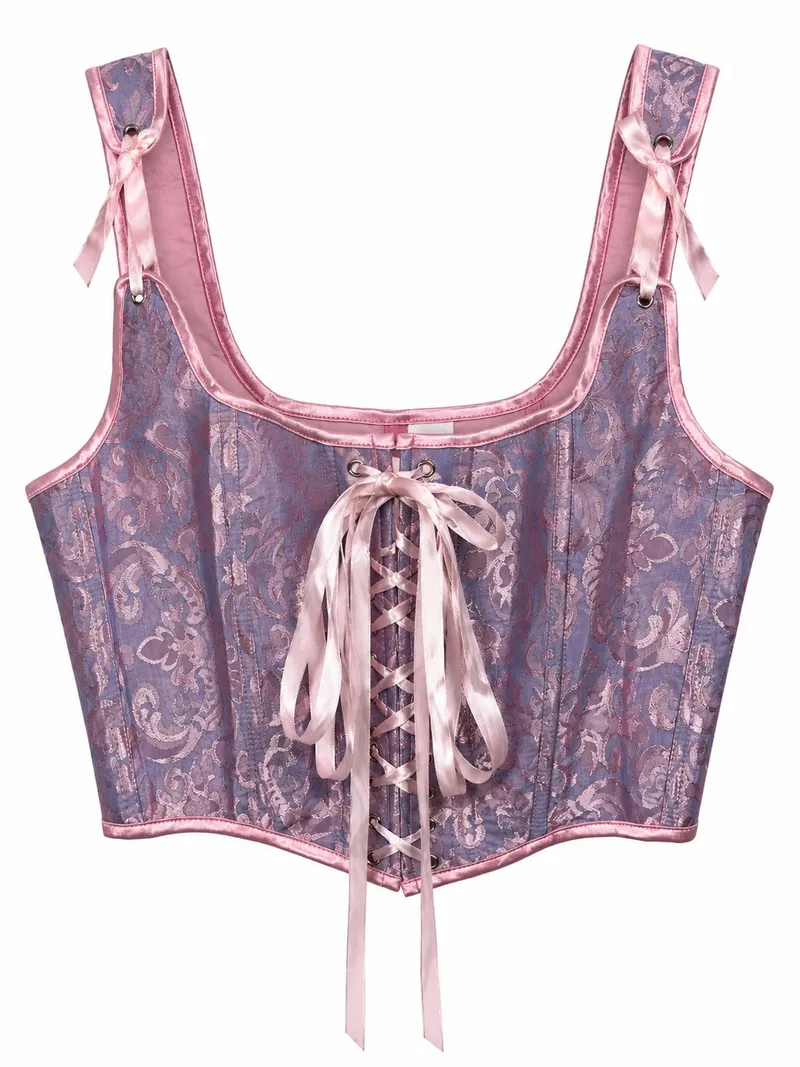 Lavender Brocade Lace-Up Corset Top 11