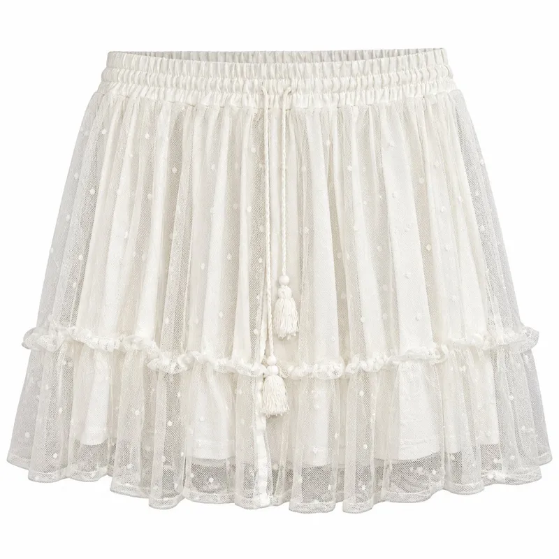 Ivory Swiss-Dot Tulle Ruffle Skirt