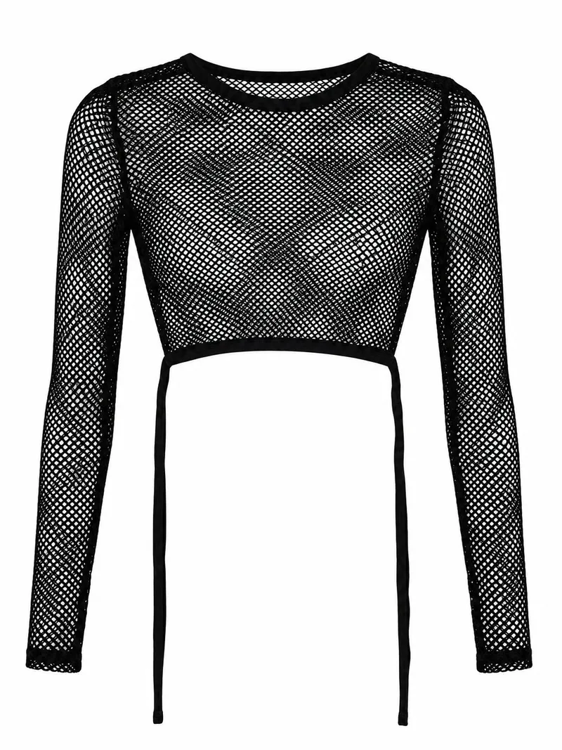 Black Fishnet Cropped Top with Ties