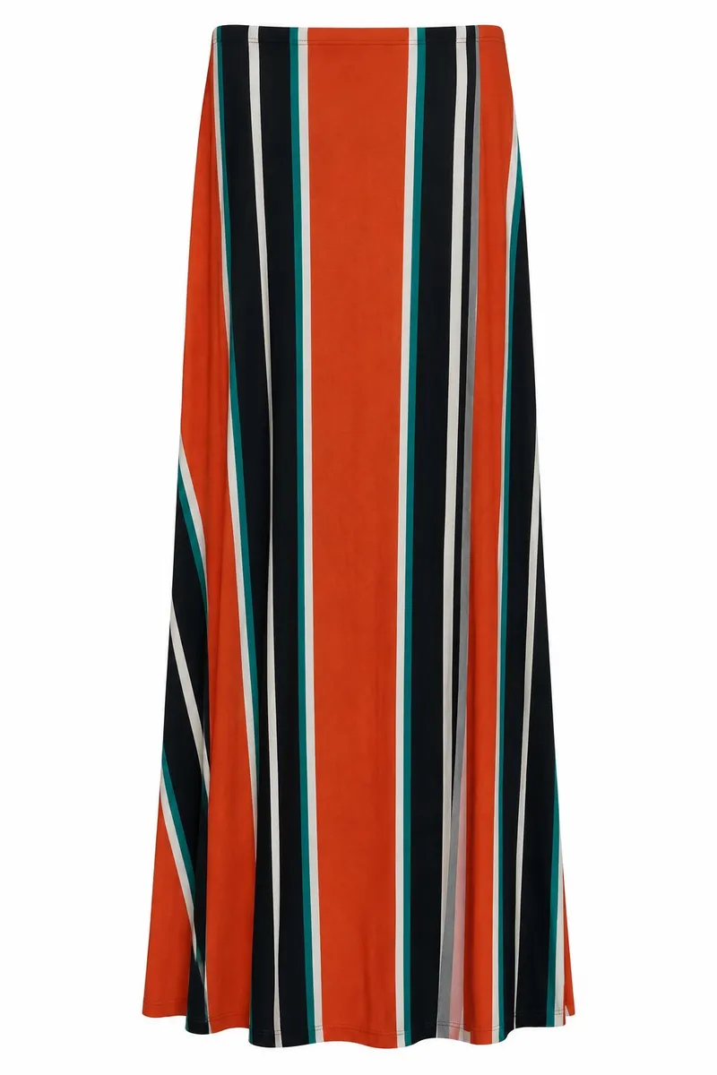 Bold Striped Rust and Teal Maxi Skirt