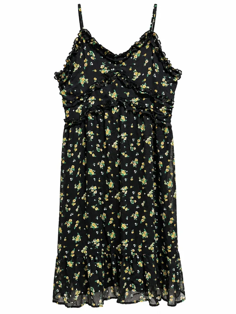 Vestido Black Floral Ruffles