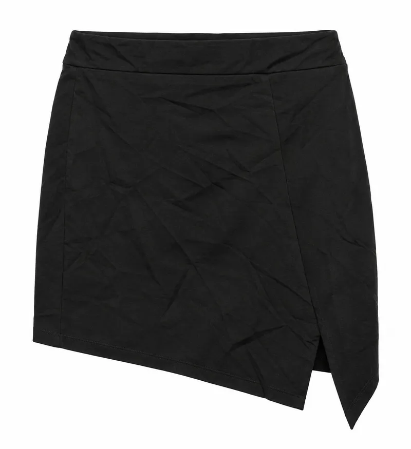 Black Asymmetrical Wrap Mini Skirt