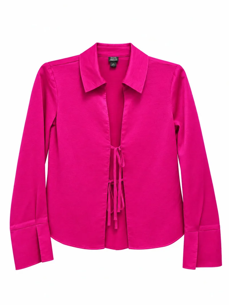 Blusa Satinada con Lazo Fucsia