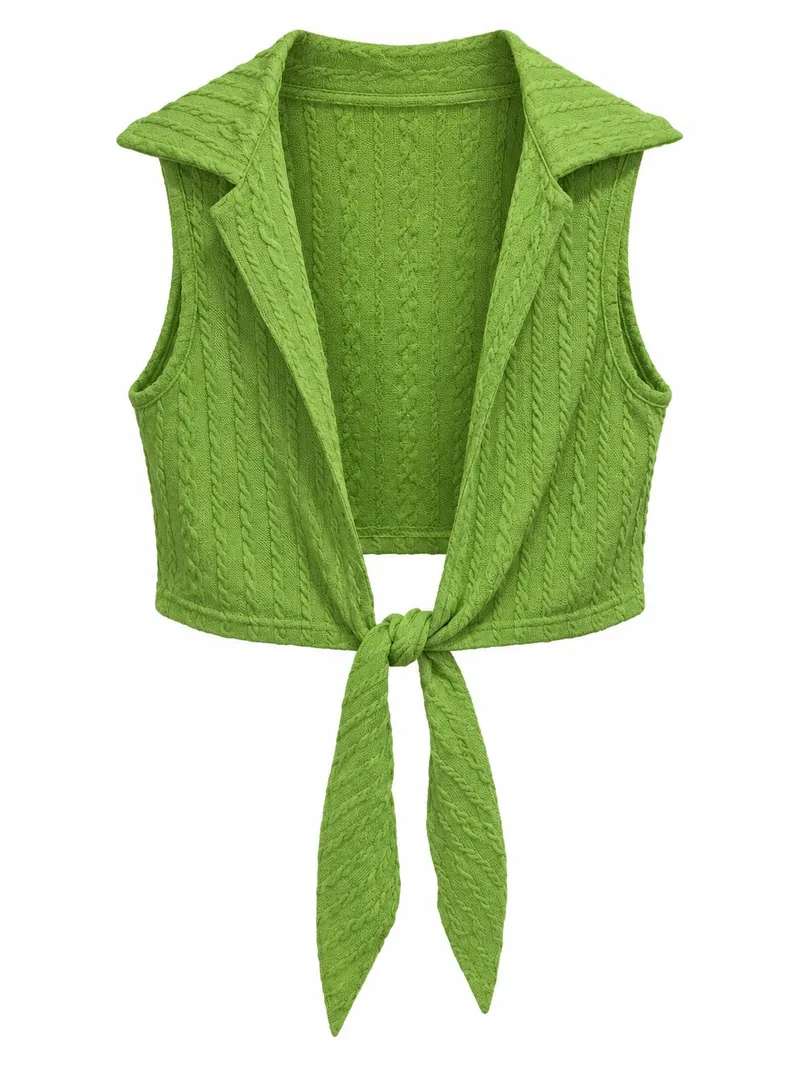 Bright Green Cable-Knit Tie-Front Vest