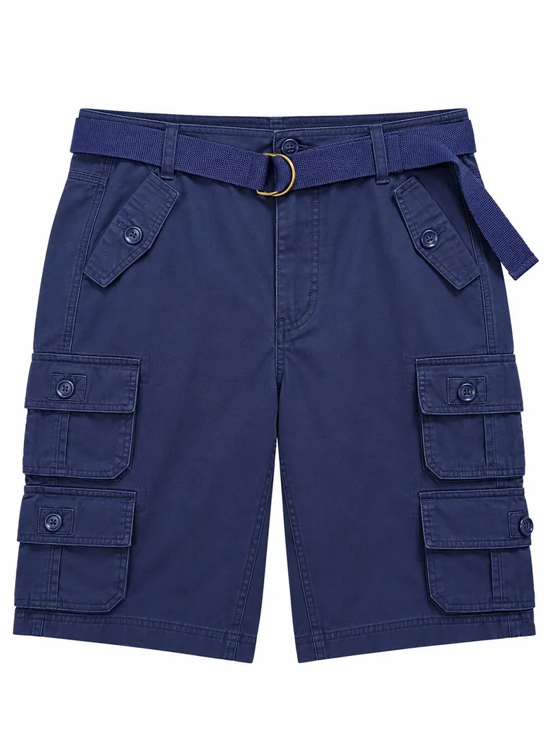 Navy Cargo Shorts with D-Ring Belt