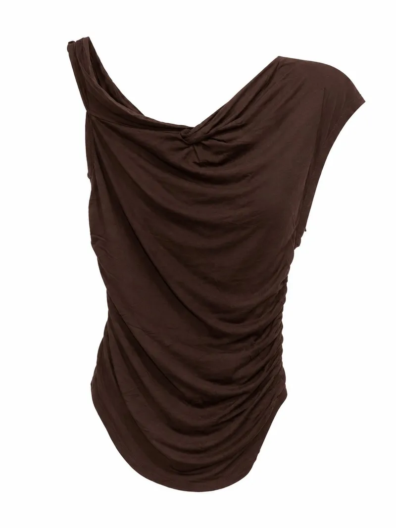 Brown Draped One-Shoulder Top