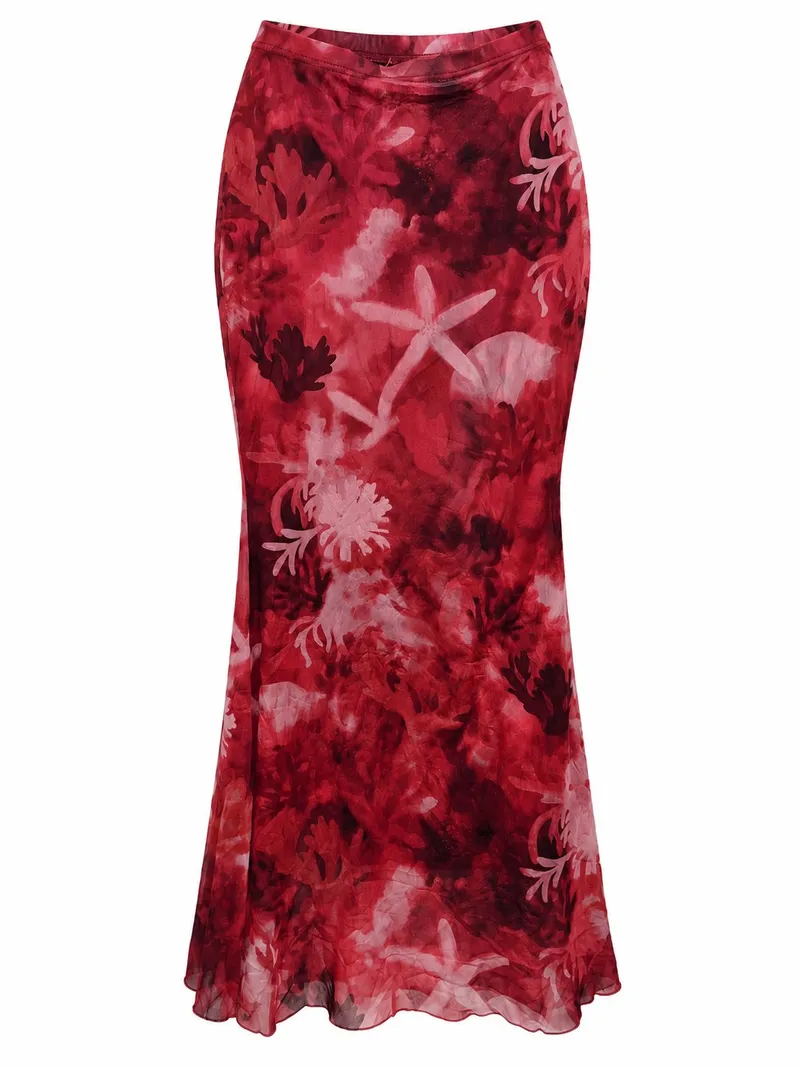 Burgundy Watercolor Coral Maxi Skirt