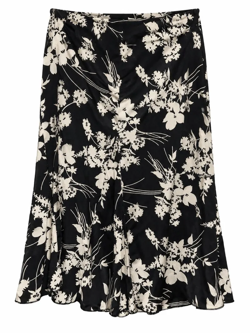 Black and Cream Floral A-Line Skirt