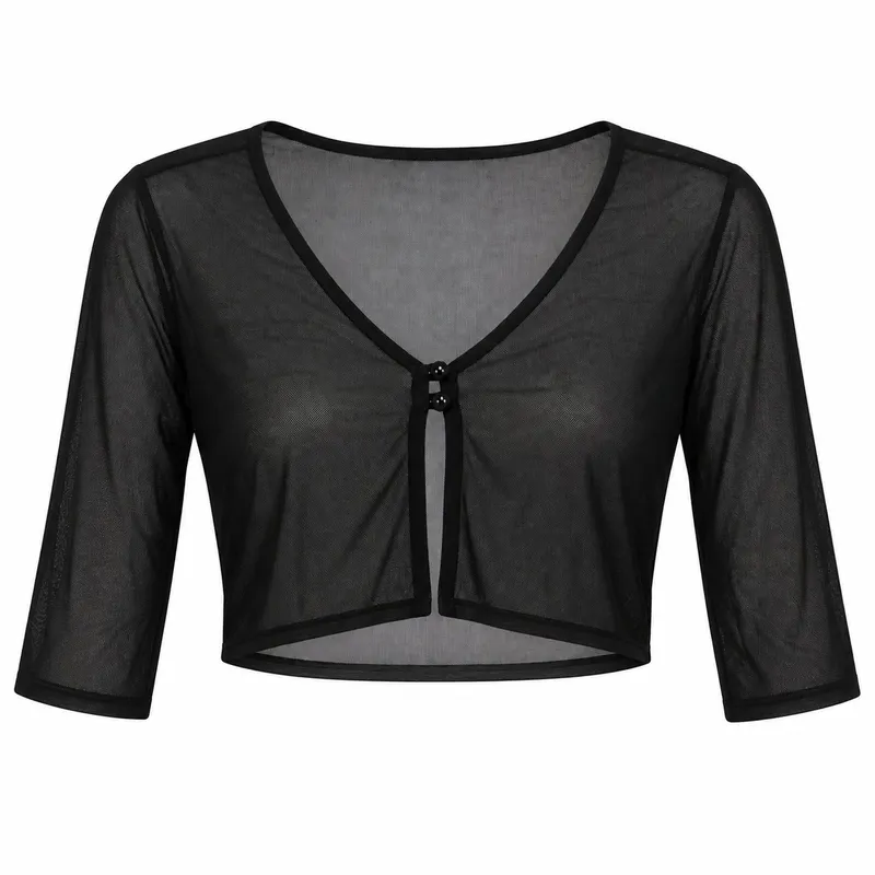 Black Sheer Mesh Cropped Blouse