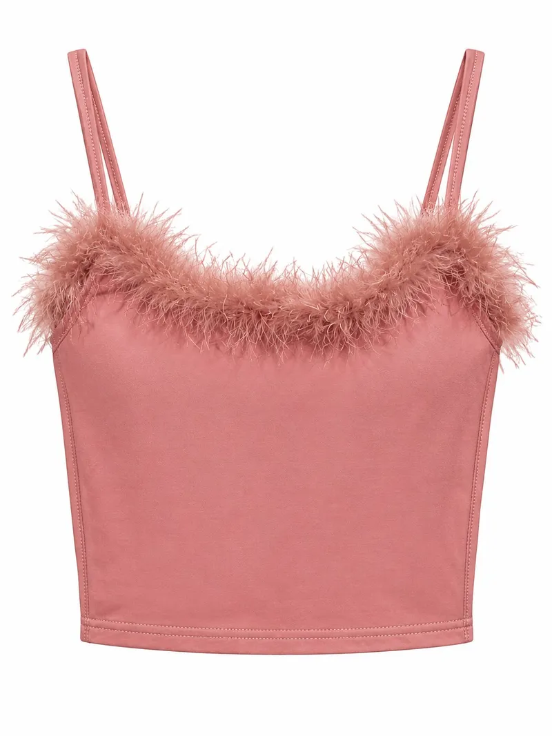 Dusty Rose Feather-Trim Camisole