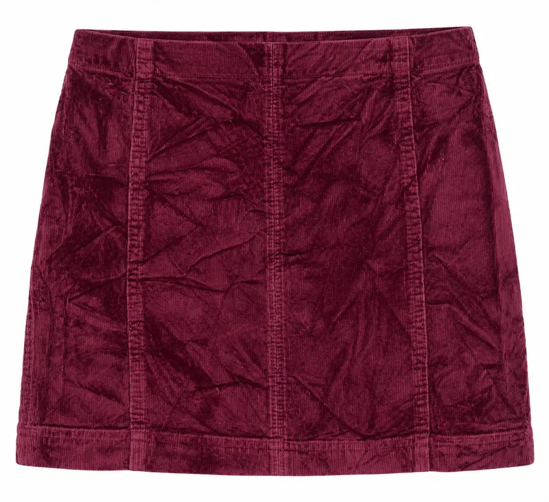 Burgundy Corduroy Panelled Mini Skirt